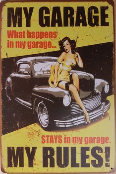 My garage my rules zwarte auto pin up metalen wandbord