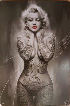 Mailyn Monroe zwart wit tattoos reclamebord