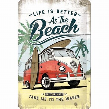 Volkswagen VW Bulli at the beach metalen reclamebor