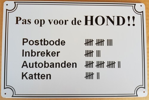 Pas op voor de hond metalen wandbord