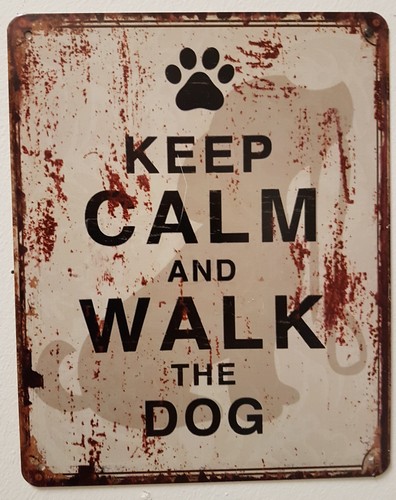 Keep calm and walk the dog metalen bord 20x25cm
