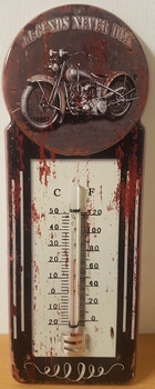 Legends never die thermometer metaal 18x10cm
