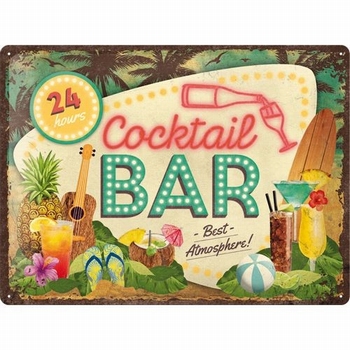 Cocktail bar 24 hours metalen bord relief