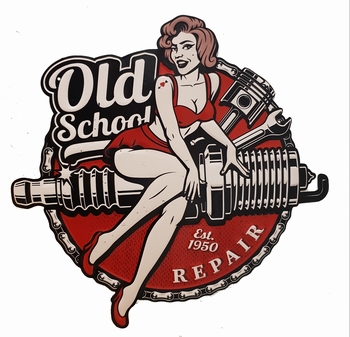 Old school pin up repair bougie metalen uitgesneden