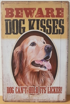 Beware dog kisses golden retriever metalen wandbord