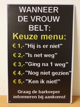 Wanneer de vrouw belt keuze menu Metalen wandbord cafe