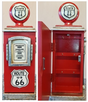 Houten rode route 66 benzinepomp sleutelkast