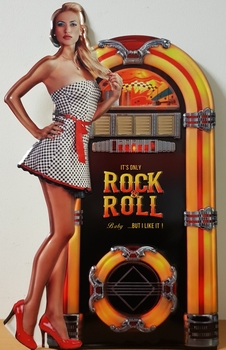Rock n roll jukebox pin up metalen relief wandbord