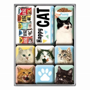 Happy cats katten set van 9 magneetjes