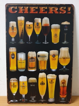 Cheers bier glazen zwarte achtergrond metalen wandbord