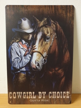 Cowgirl by choice  paarden metalen bord