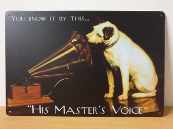 His master voice grammofoon nipper metalen reclamebord