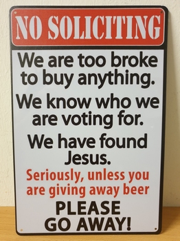 No soliciting go away grappig metalen wandbord
