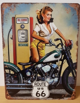 Route 66 pin up motor metalen wandbord 33x25cm