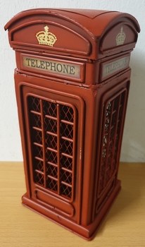 Engelse telefooncel spaarpot metalen model 23x10x10