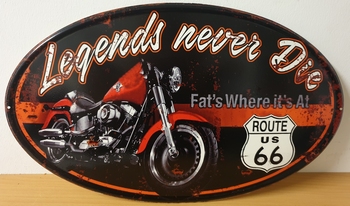 Legends never die ovaal route 66 motor metalen wandb