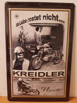 Kreidler florett alte liebe rostet nicht  metalen reclame