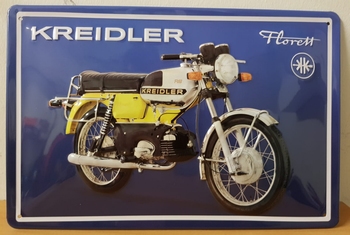 Kreidler blauwe achtergrond gele  wandbord metaal  RELIEF