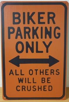 Biker Parking Only oranje metalen reclamebord