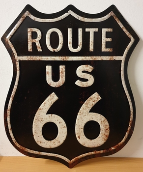 Route 66 uitgesneden relief bruin metalen bord