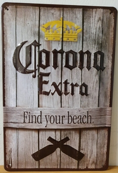 Corona Find you beach metalen bord relief 30x20cm