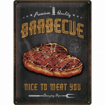 Barbecue bbq nice to meat metalen reclamebord relief