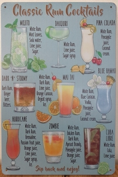 Classic Rum Cocktails reclamebord metalen
