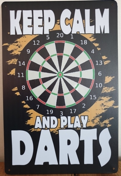 Keep calm and play darts reclamebord metaal