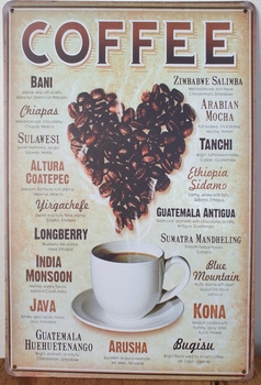 Coffee Bonen hart koffie Reclamebord metaal