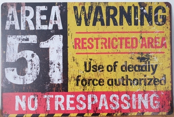 AREA 51 restricted Warning Reclamebord metaal
