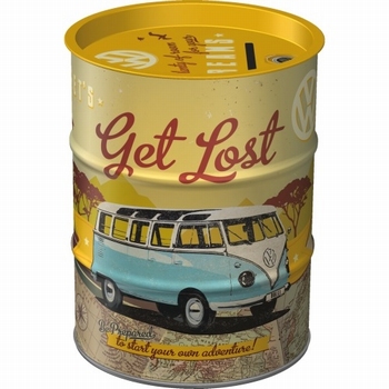 VW Bulli lets get lost oil barrel metalen spaarpot