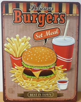 Burgers friet metalen wandbord