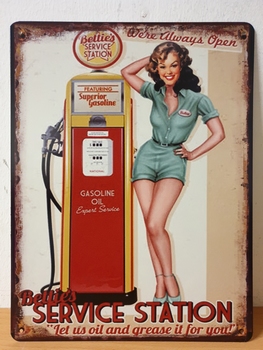 Service station rode pomp pin up metalen wandbord