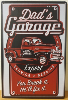 Dad's Garage rode pickup Reclamebord metaal