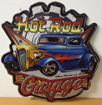 Hotrod garage uitgesneden metalen wandbord xl