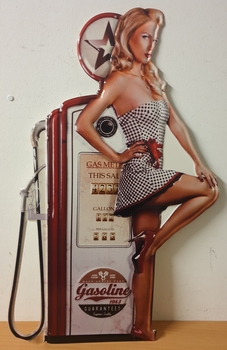 Gasoline ster pin up rode pomp metalen wandbord