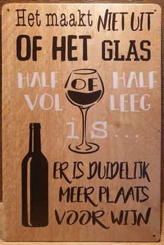 Wijn Glas Half Vol Leeg Reclamebord metaal
