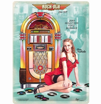 Rockola pinup metalen wandbord jukebox relief