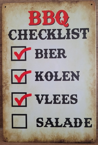 BBQ Barbecue Checklist metalen reclamebord
