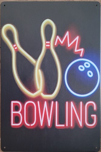 Bowling neon stijl reclamebord van metaal