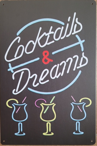 Cocktails and Dreams neon stijl reclamebord van metaal