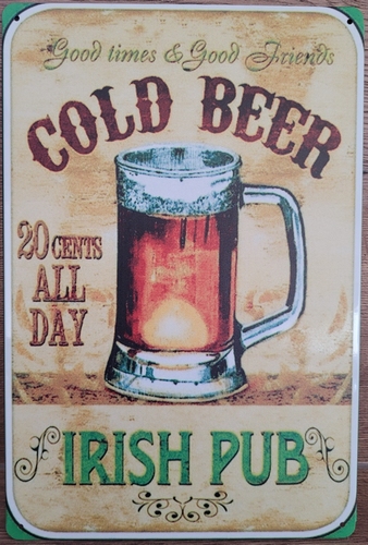 Cold Bier irish Pub reclamebord van metaal