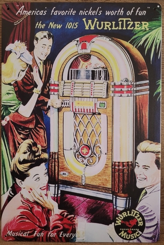 Wurlitzer 1015 Jukebox reclamebord van metaal