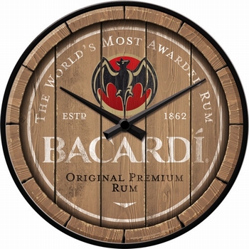 Bacardi wood barrel logo wandklok