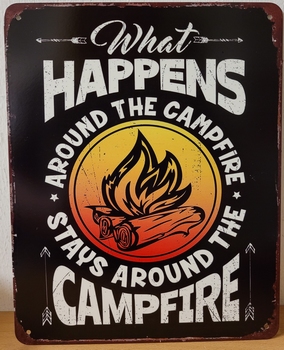 What happens at the campfire metalen wandbord