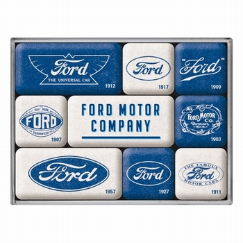 Ford logo evolution magneetset van 9 magneetjes