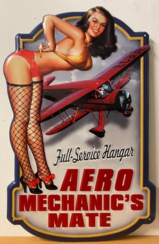 Earo mechanics pin up metalen uitgesneden vliegtuig bord