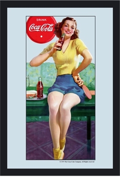 Coca cola pinup vrouw geel shirt spiegel