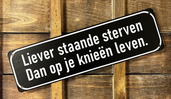 liever staande sterven reclamebord van metaal