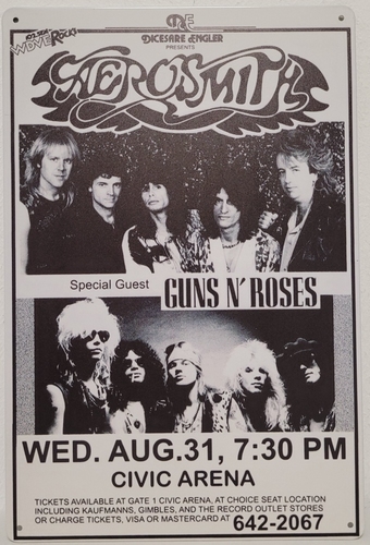 Aerosmith guns n roses metalen concert wandbord